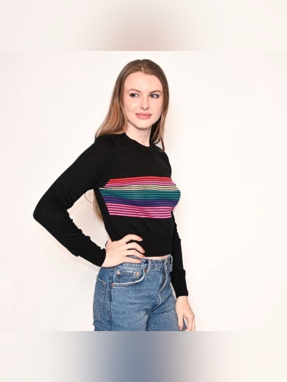 NWOT Spiritual Gangster Nikki Rainbow Crop Sweater - Picture 8 of 14